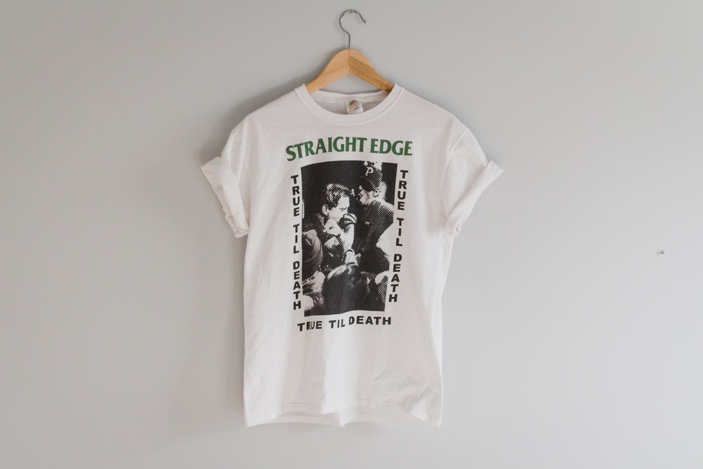 Old School Straight Edge True Til Death tee shirt in white by STRAIGHTEDGEWORLDWIDE