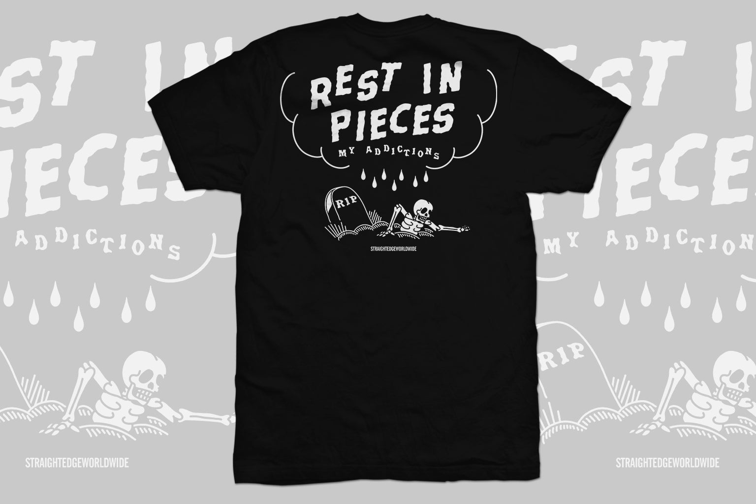 Rest In Pieces My Addictions Drug Free Tee in Black by STRAIGHTEDGEWORLDWIDE