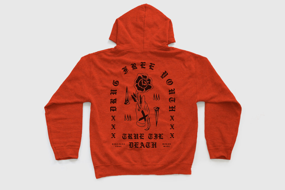 Rose In Hand Hoodie in Orange STRAIGHTEDGEWORLDWIDE