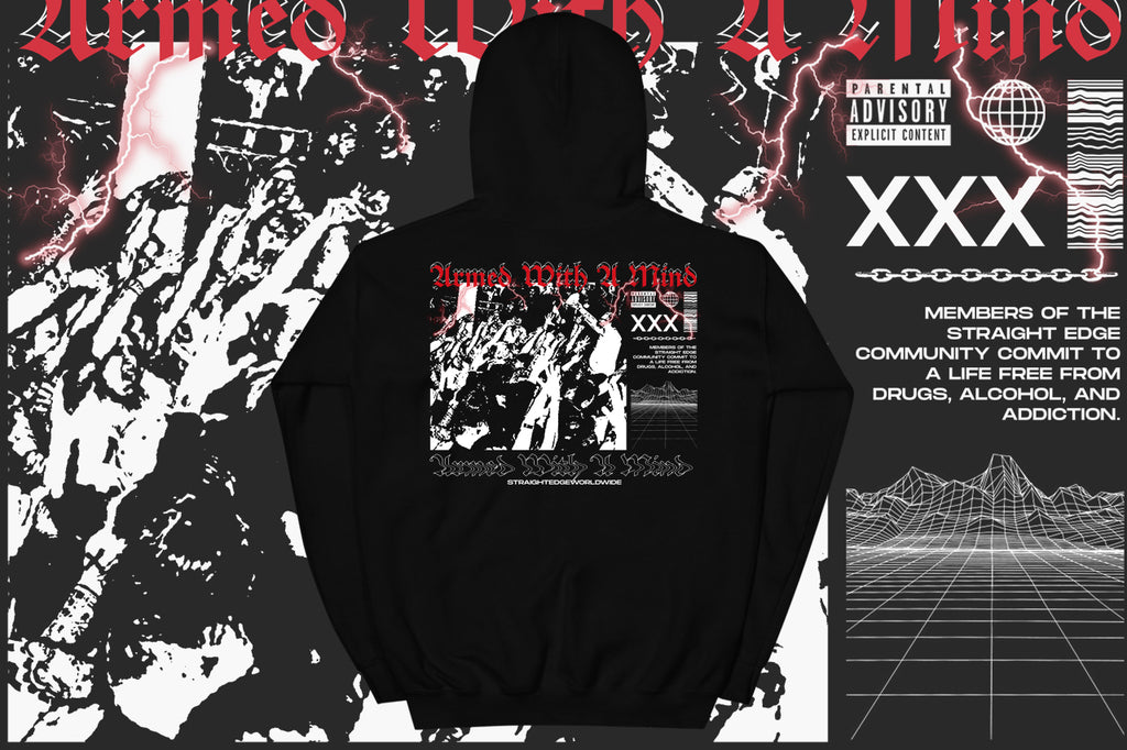 Armed With A Mind Straight Edge Hoodie in Black by STRAIGHTEDGEWORLDWIDE