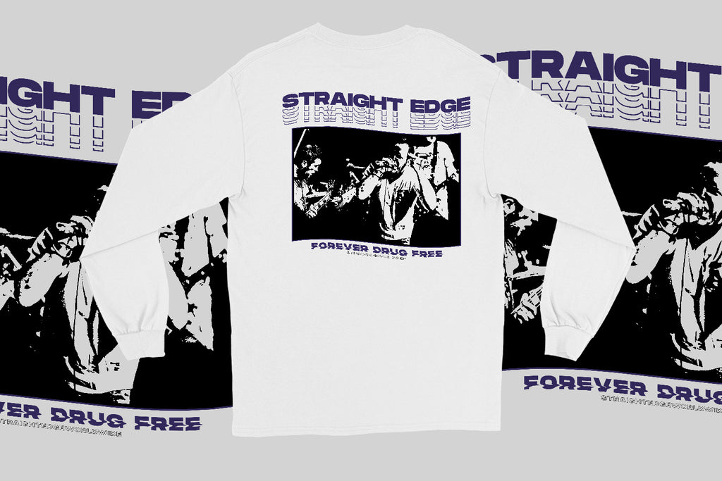 Forever Straight Edge Drug Free white long sleeve t-shirt by STRAIGHTEDGEWORLDWIDE