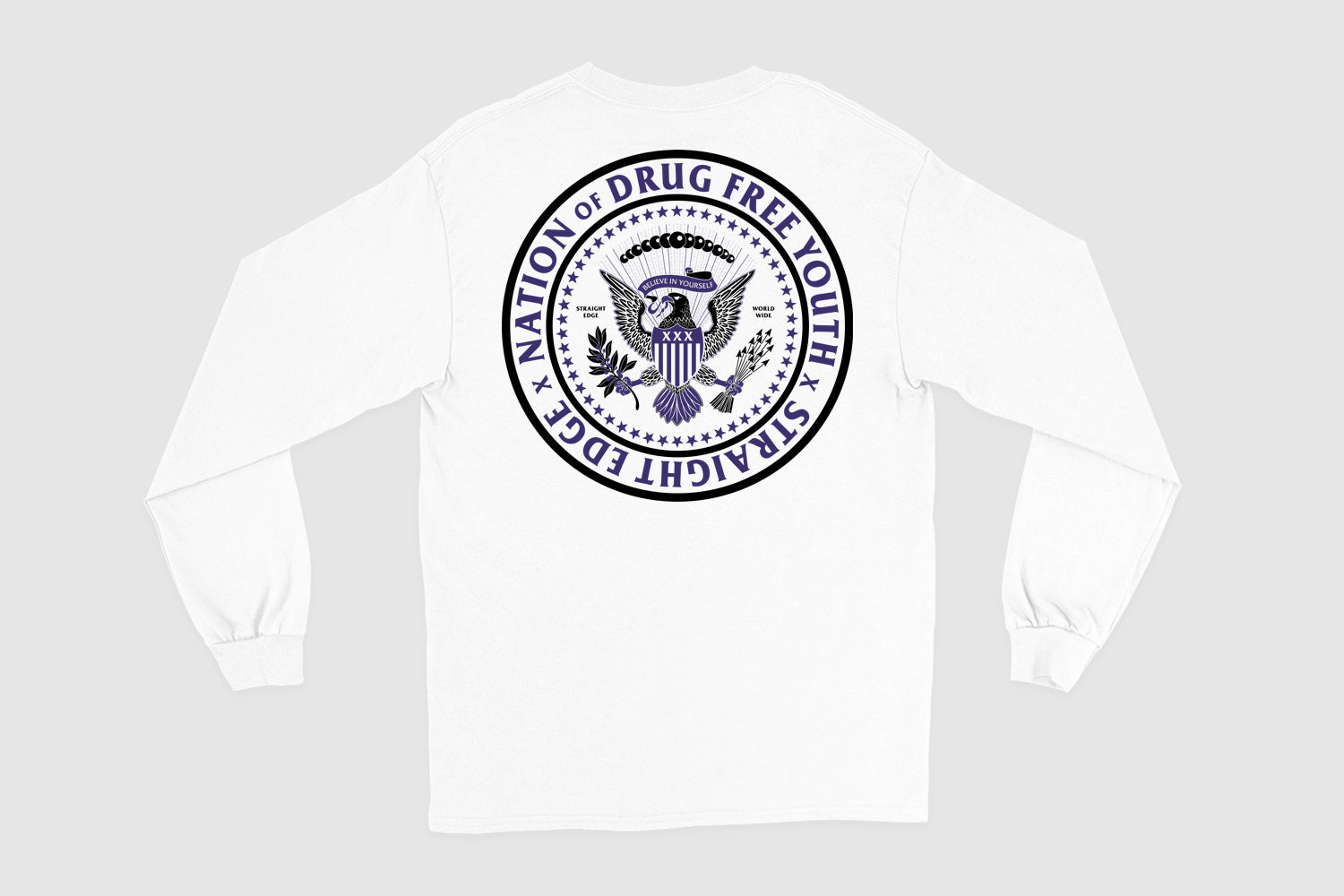 Nation of Drug Free Youth Straight Edge long sleeve t-shirt in white by STRAIGHTEDGEWORLDWIDE