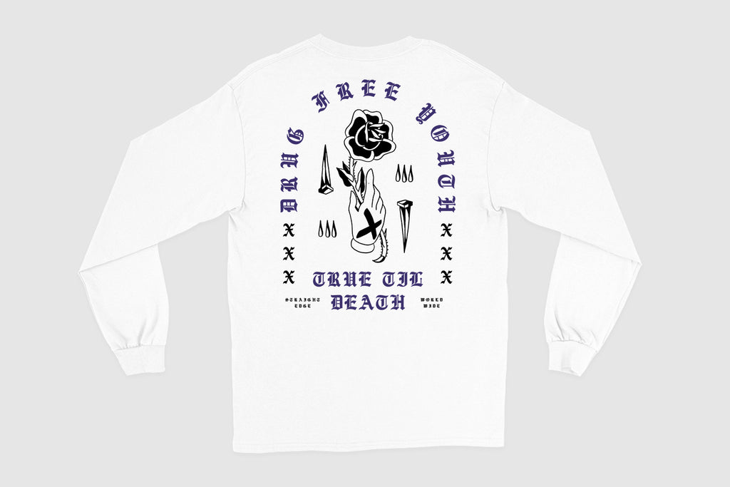 Rose In Hand Straight Edge long sleeve t-shirt in white by STRAIGHTEDGEWORLDWIDE