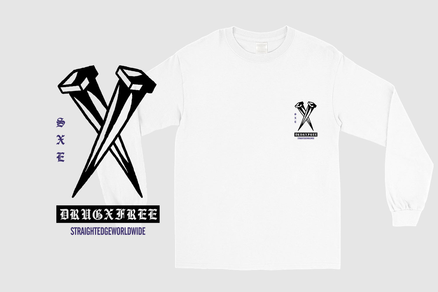 Rose In Hand Straight Edge long sleeve t-shirt in white by STRAIGHTEDGEWORLDWIDE