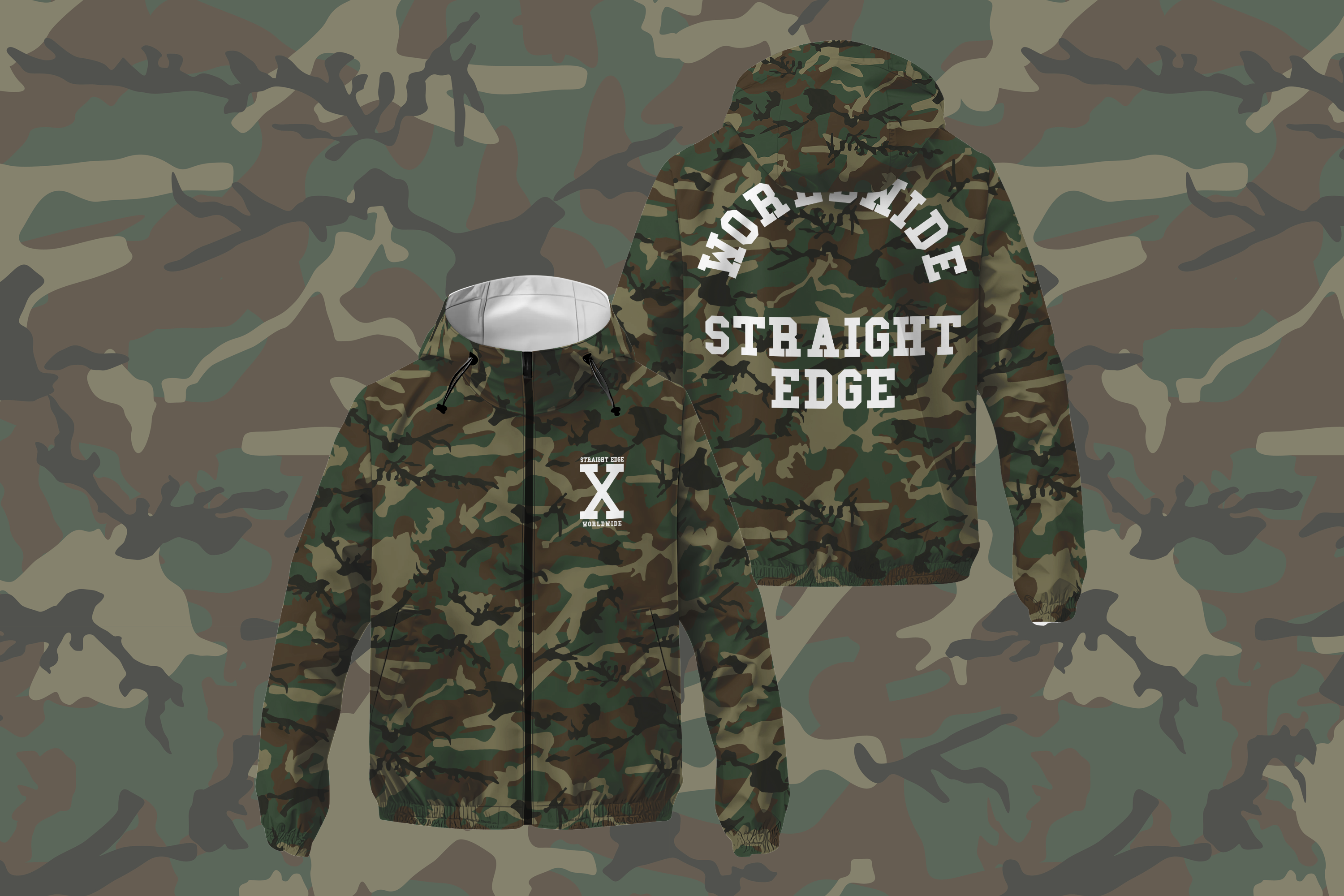 Worldwide Straight Edge Windbreaker in Woodland Camo