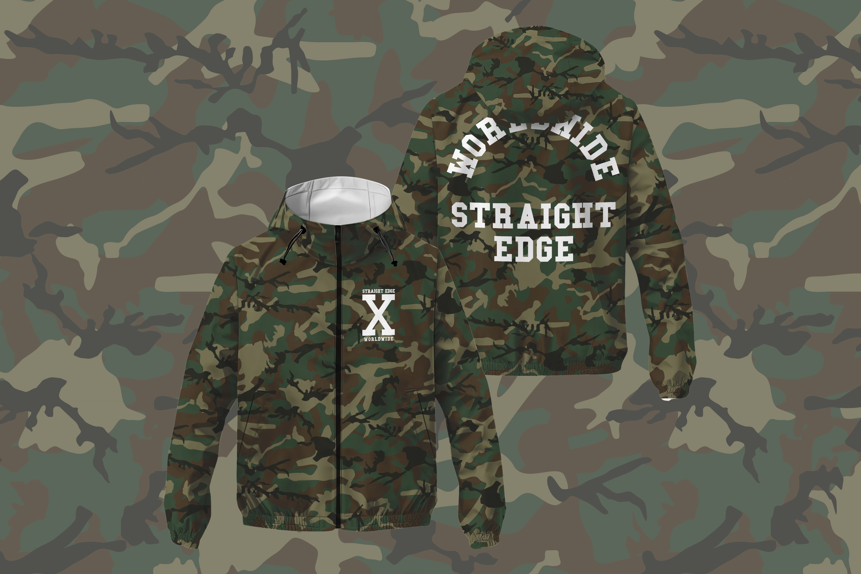 Worldwide Straight Edge Windbreaker in Woodland Camo