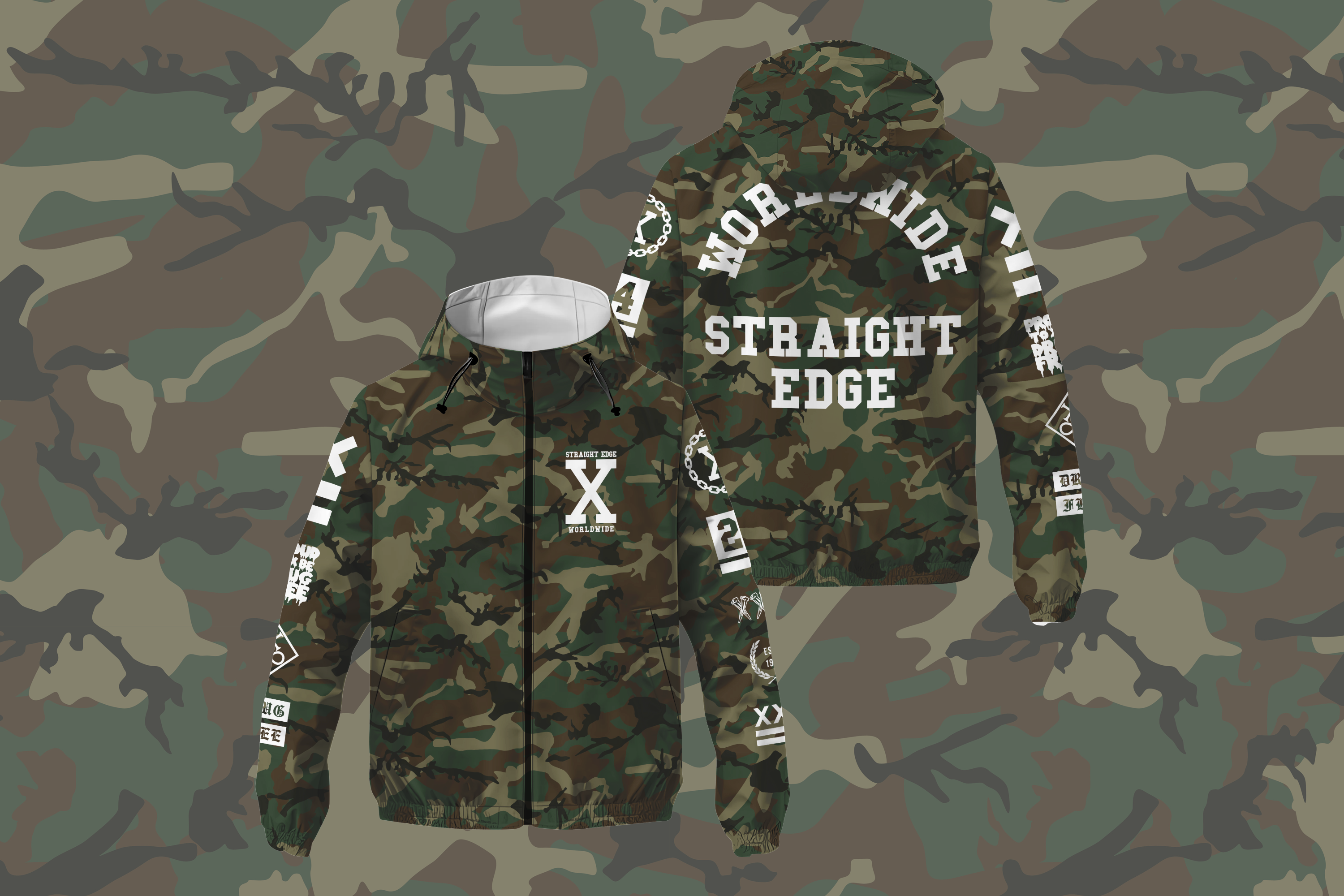 Worldwide Straight Edge Windbreaker in Woodland Camo