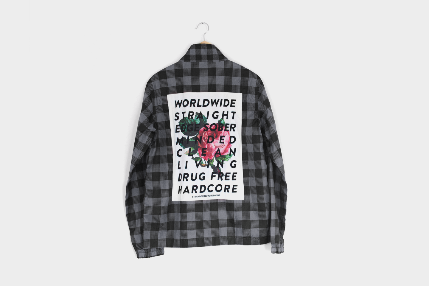 Ladies Backpatch Flannel Straight Edge Coaches Jacket in Gray by STRAIGHTEDGEWORLDWIDE