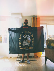 Coffee x Life black and gold print Straight Edge wall banner flag by STRAIGHTEDGEWORLDWIDE