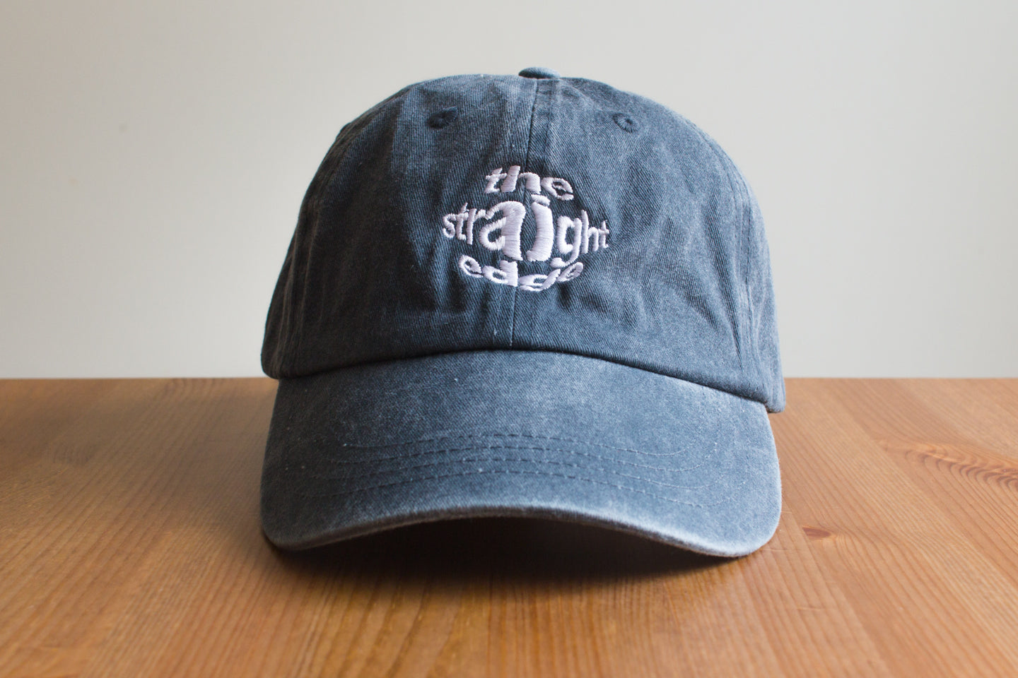 Straight Edge drug free pigment dyed strapback dad hat in navy blue by STRAIGHTEDGEWORLDWIDE