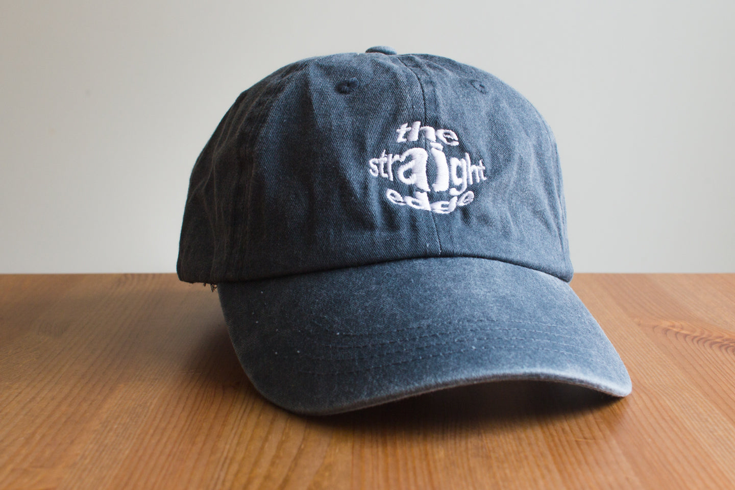 Straight Edge drug free pigment dyed strapback dad hat in navy blue by STRAIGHTEDGEWORLDWIDE