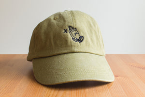 XIIICurse Straight Edge Praying Hands embroidered strapback dad hat in khaki brown by STRAIGHTEDGEWORLDWIDE