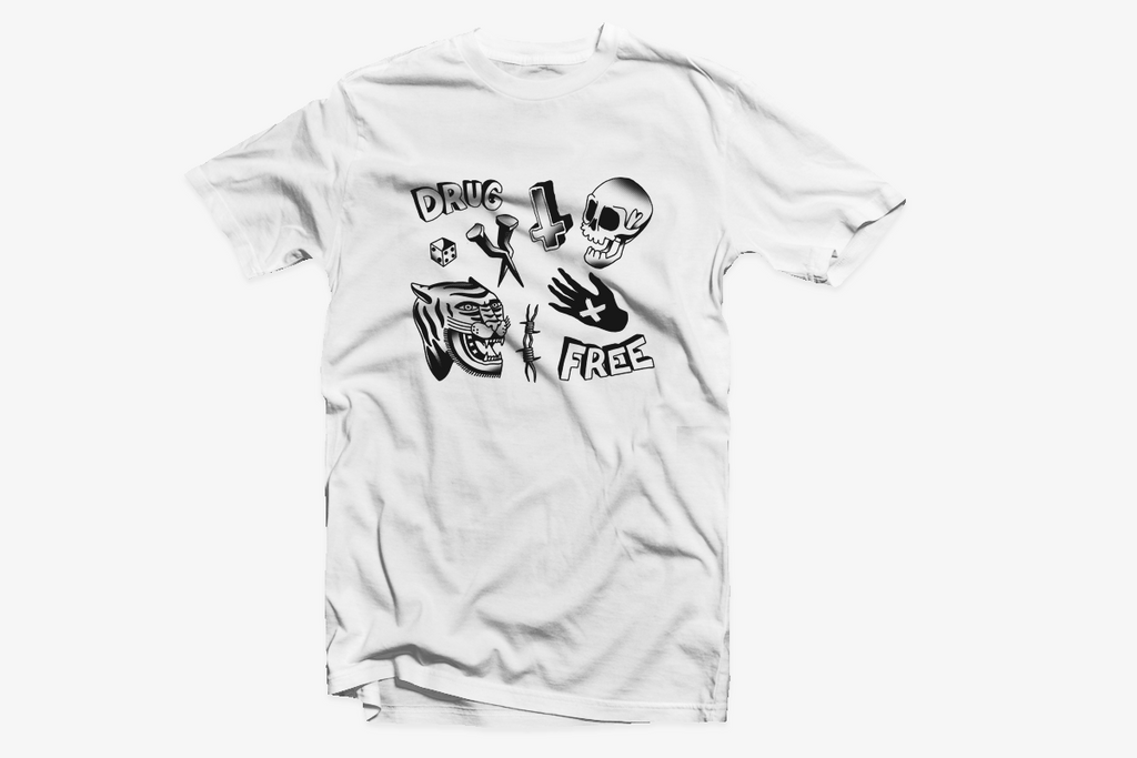 Drug Free Straight Edge tee shirt in white by STRAIGHTEDGEWORLDWIDE