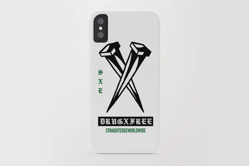 Drug Free Nails straight edge iPhone X case in white by STRAIGHTEDGEWORLDWIDE