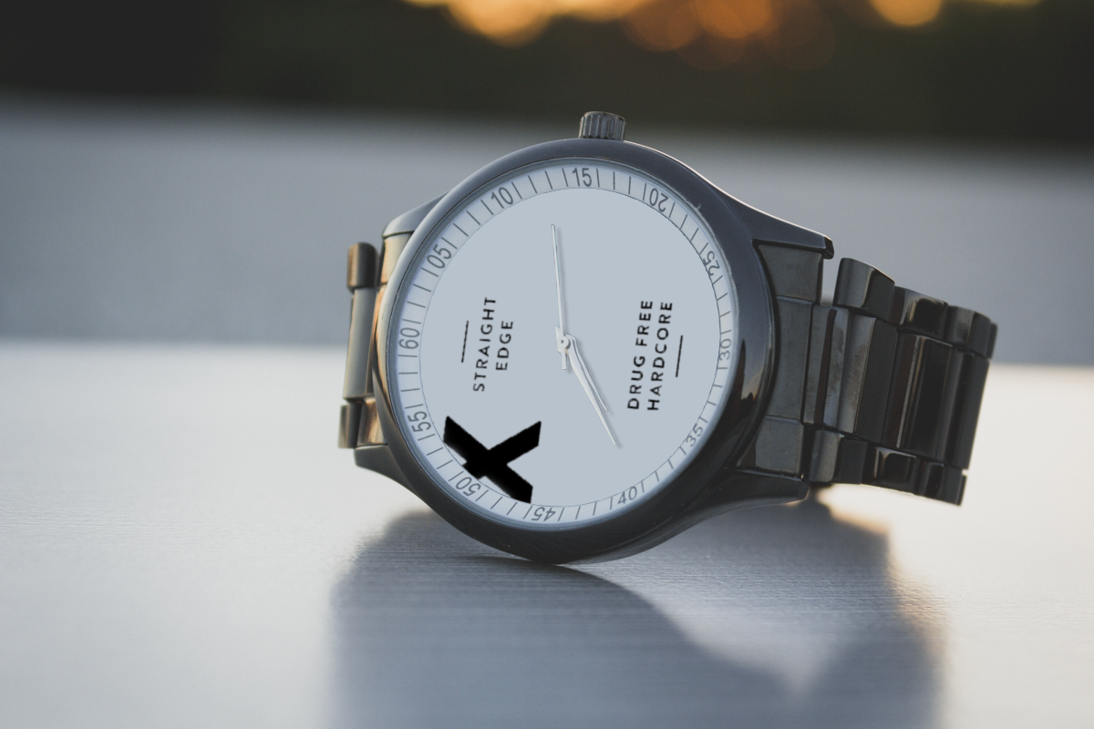 black stainless steel straight edge watch