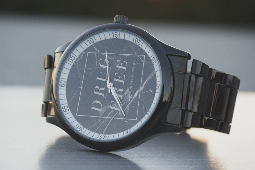 black stainless steel drug free Straight Edge watch by STRAIGHTEDGEWORLDWIDE