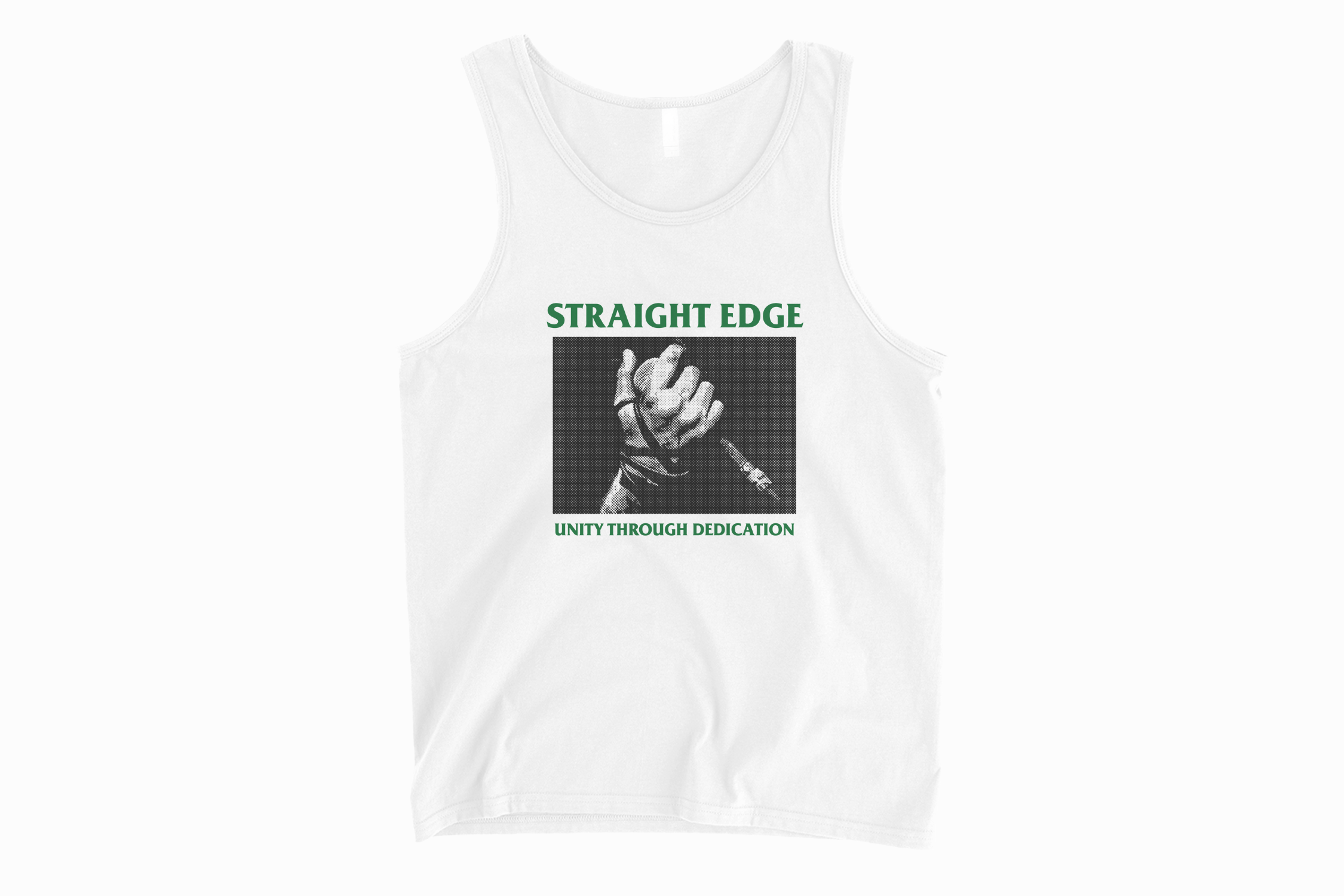 Unity Through Dedication Straight Edge Drug Free white tank top by STRAIGHTEDGEWORLDWIDE