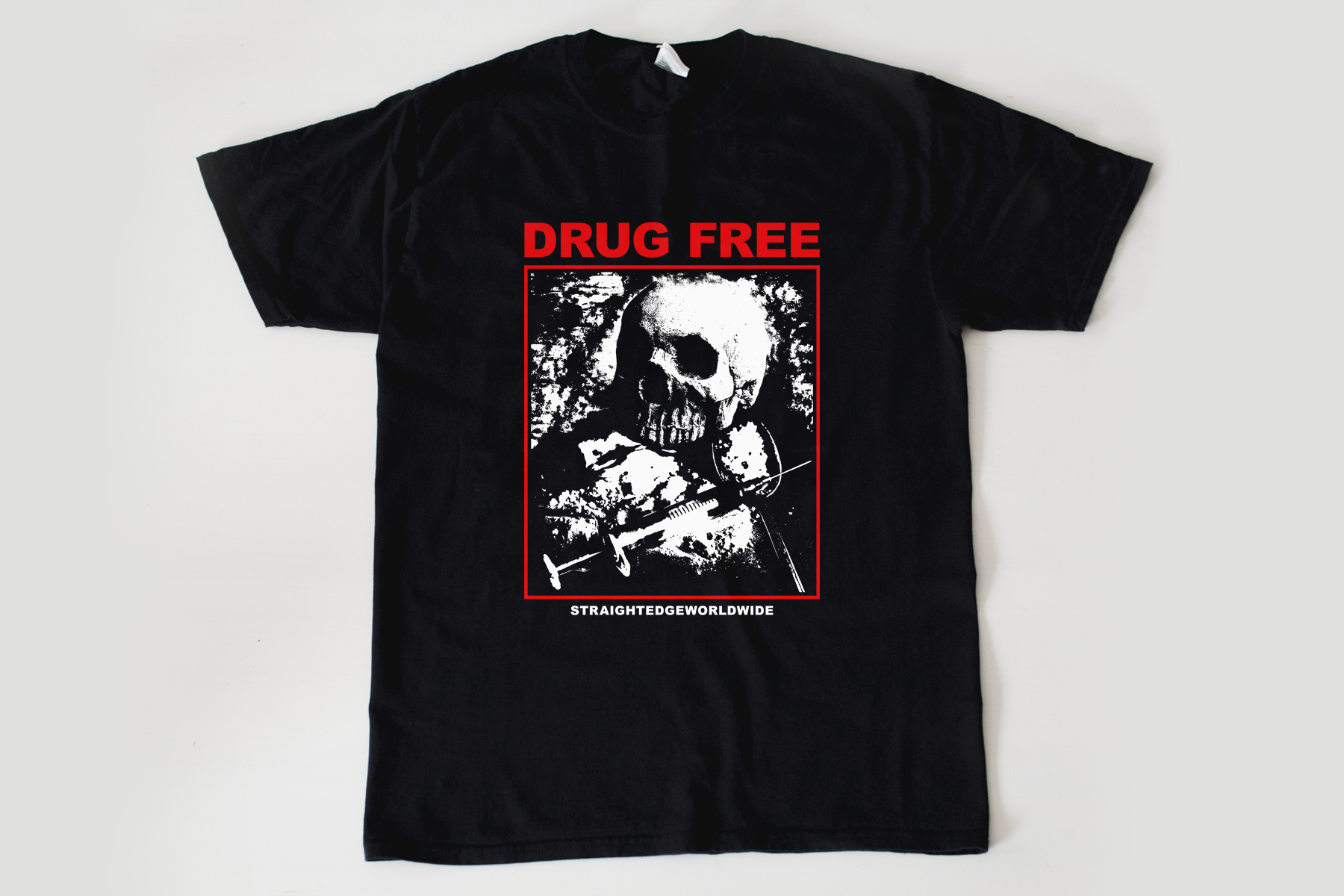 Drug Free Drug Abuse Tee tshirt in black by STRAIGHTEDGEWORLDWIDE