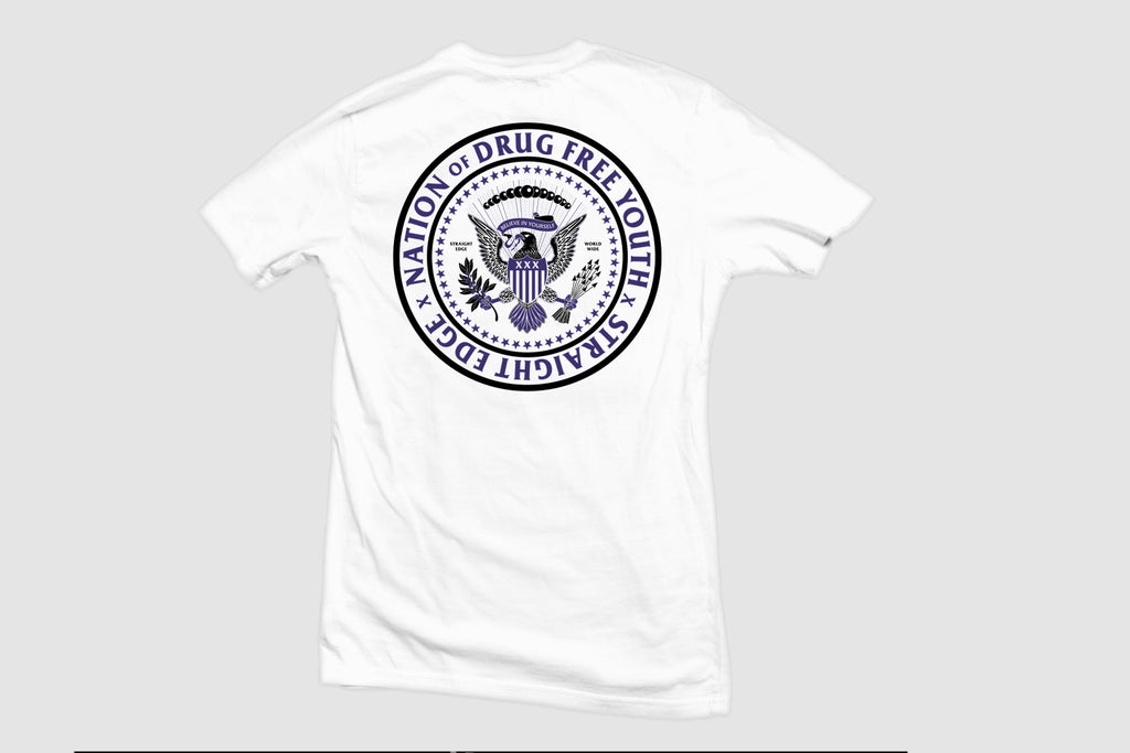 Nation of Drug Free Youth Straight Edge short sleeve t-shirt in white by STRAIGHTEDGEWORLDWIDE