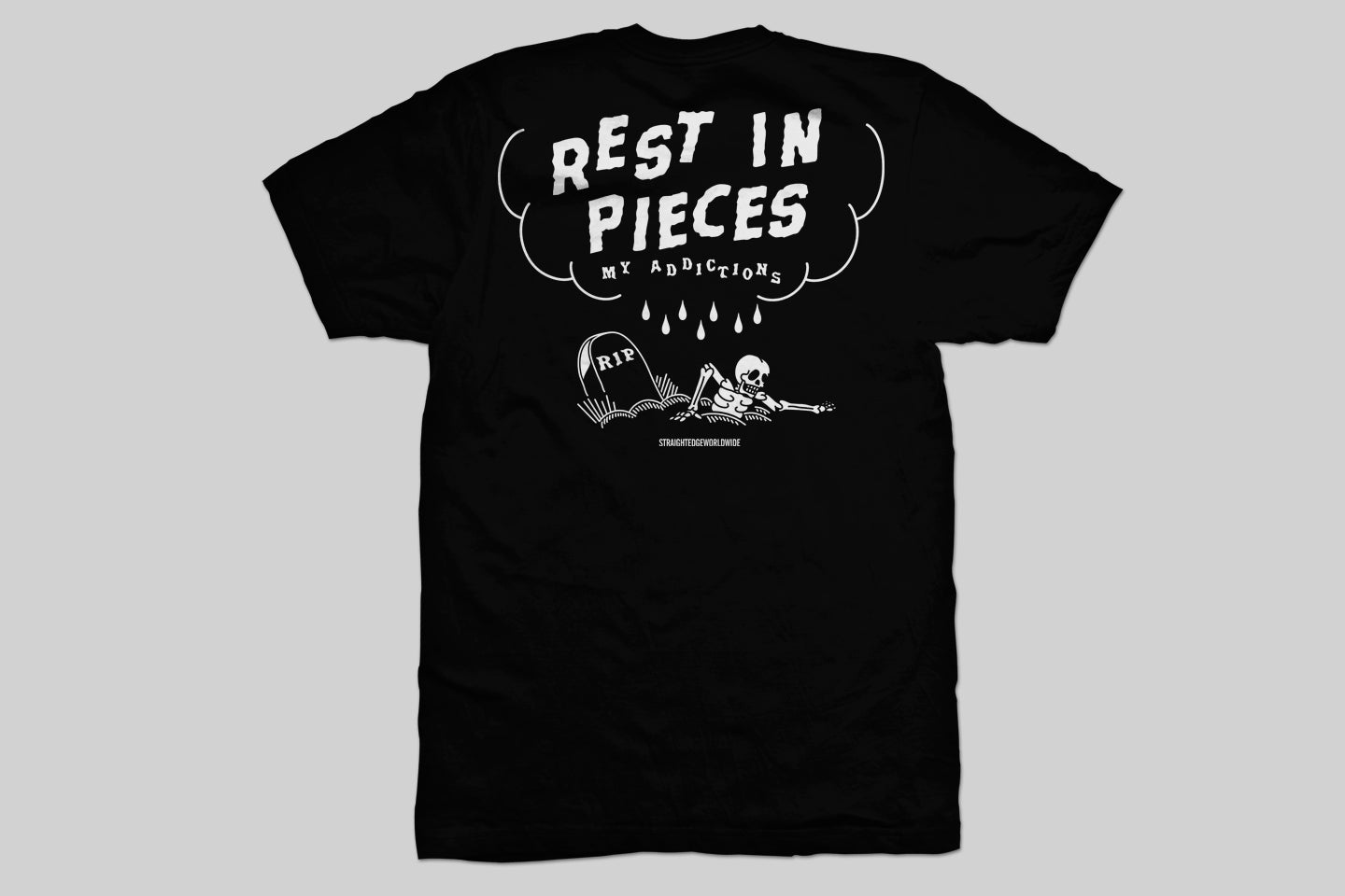 Rest In Pieces My Addictions Drug Free Tee in Black by STRAIGHTEDGEWORLDWIDE