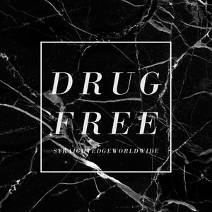 Drug Free logo on black marble background