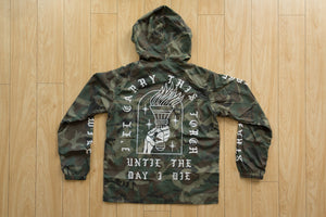 I'll Carry This Torch straight edge windbreaker in camo