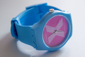 Blue and pink Straight Edge X-rated X-vibe watch by STRAIGHTEDGEWORLDWIDE
