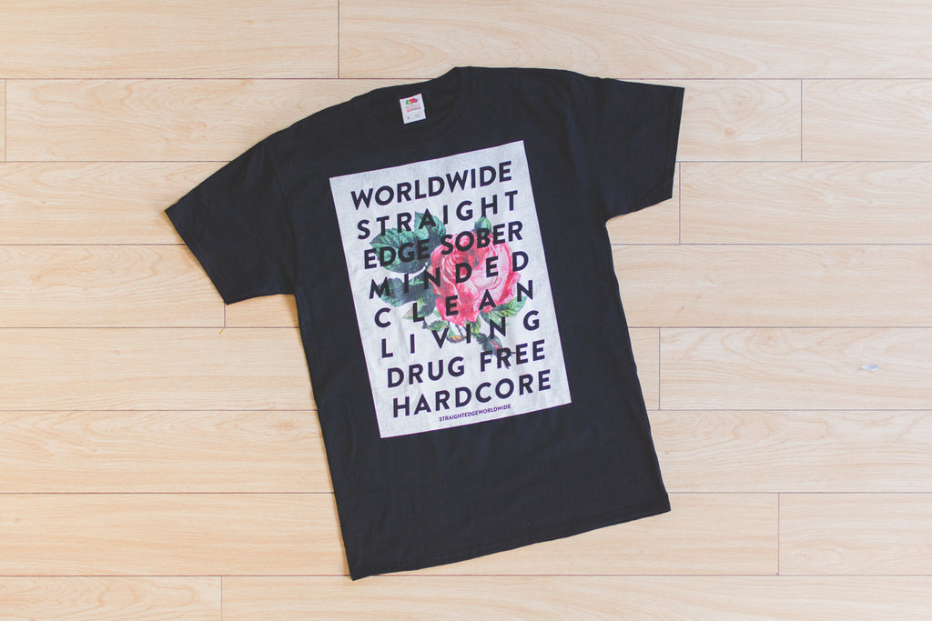 Worldwide Straight Edge Sober Minded Clean Living Drug Free Hardcore t-shirt tee in black by STRAIGHTEDGEWORLDWIDE