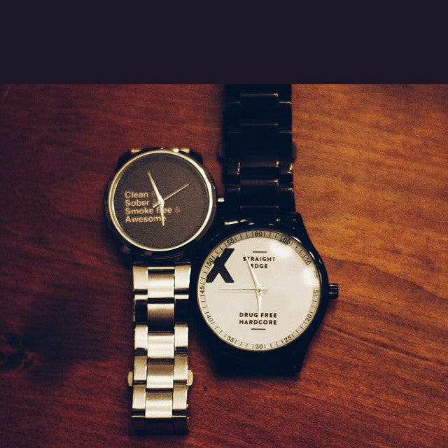 Clean sober smoke free and awesome Straight Edge watch in black and silver by STRAIGHTEDGEWORLDWIDE